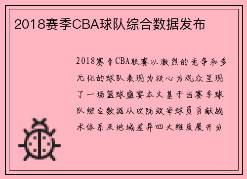 2018赛季CBA球队综合数据发布